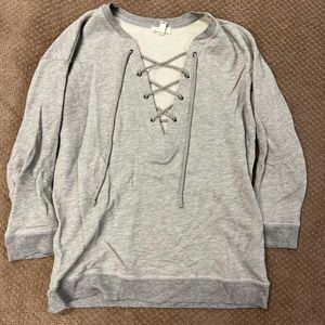 Joie Women Gray Sweatshirt XS With Lace Up Front